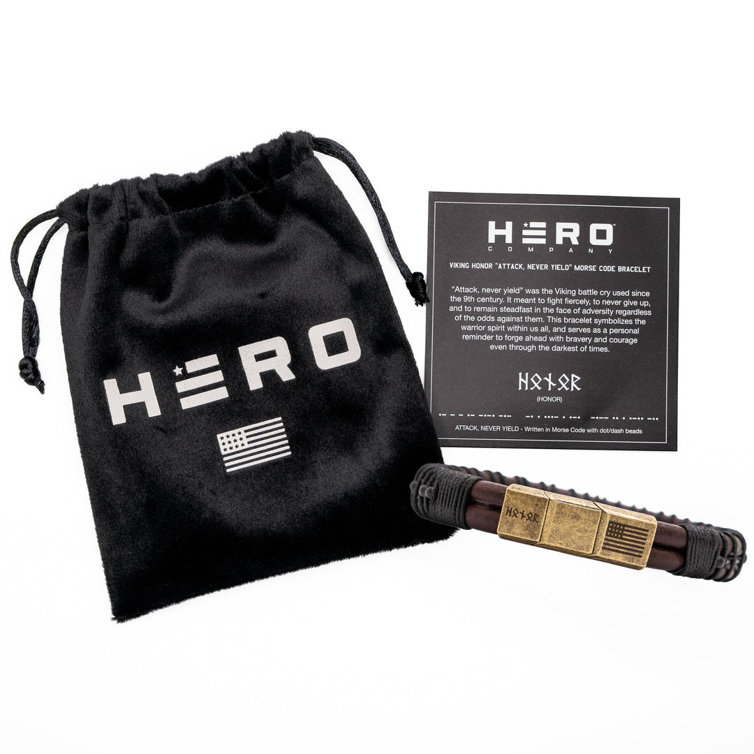 アクセサリー HERO The Hero Company - Viking 'Attack, Never Yield' Morse Code Leather